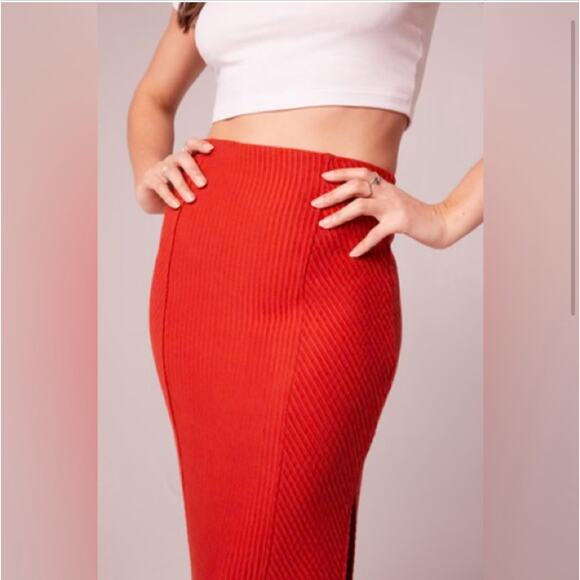 BAND OF THE FREE BOG RENEE RIBBED PANEL MIDI PENCIL SKIRT BLACK SIDE SLIT XS-NEW - Picture 2 of 9